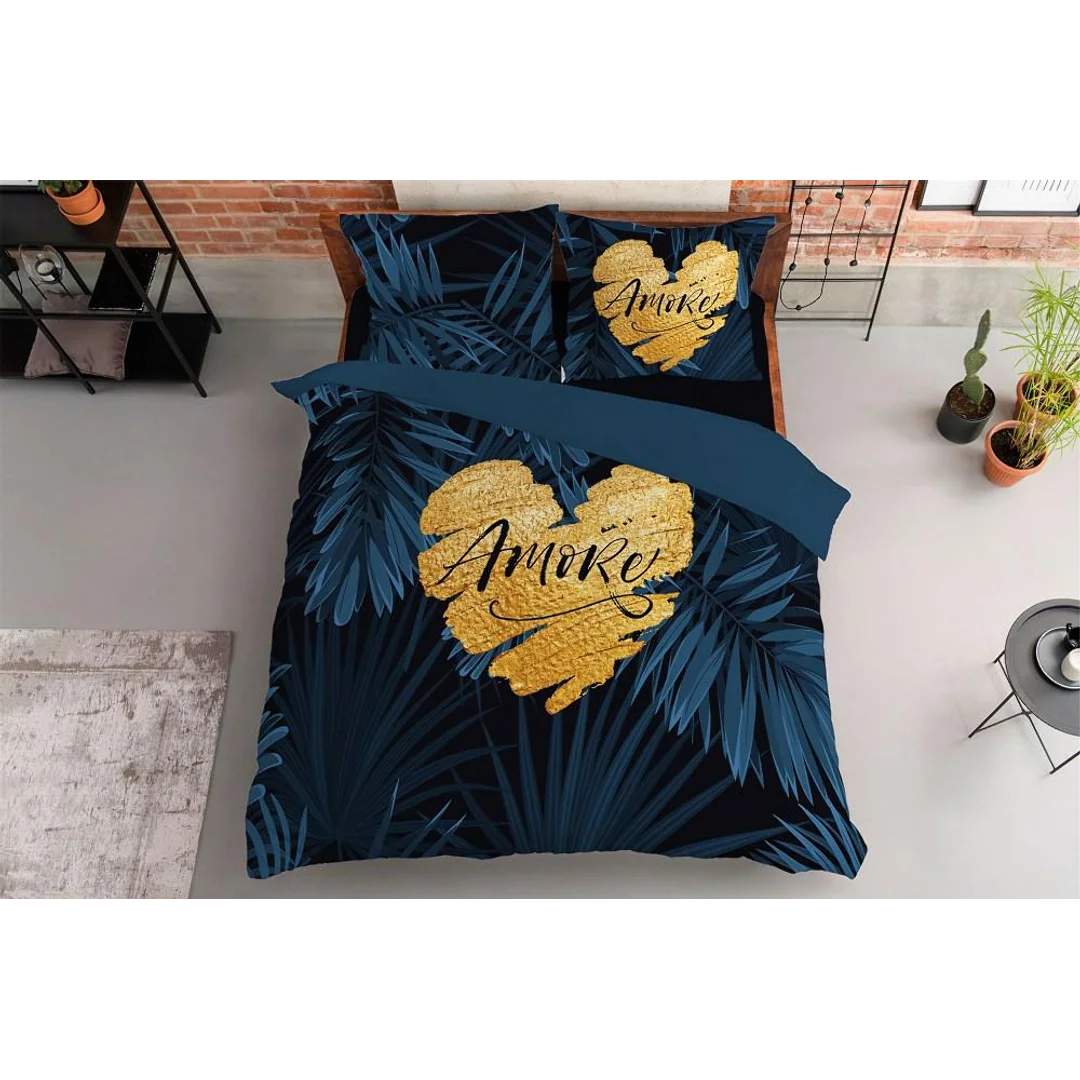 Pościel bawełniana 160x200 granatowa amore w liście 4414 A Holland 35 — zdjęcie 8