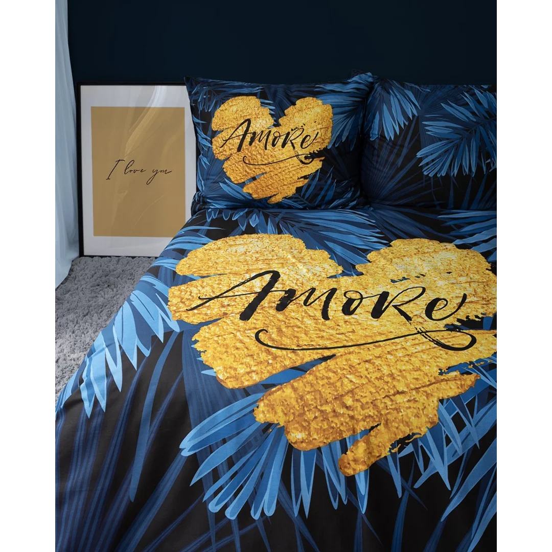 Pościel bawełniana 160x200 granatowa amore w liście 4414 A Holland 35 — zdjęcie 9