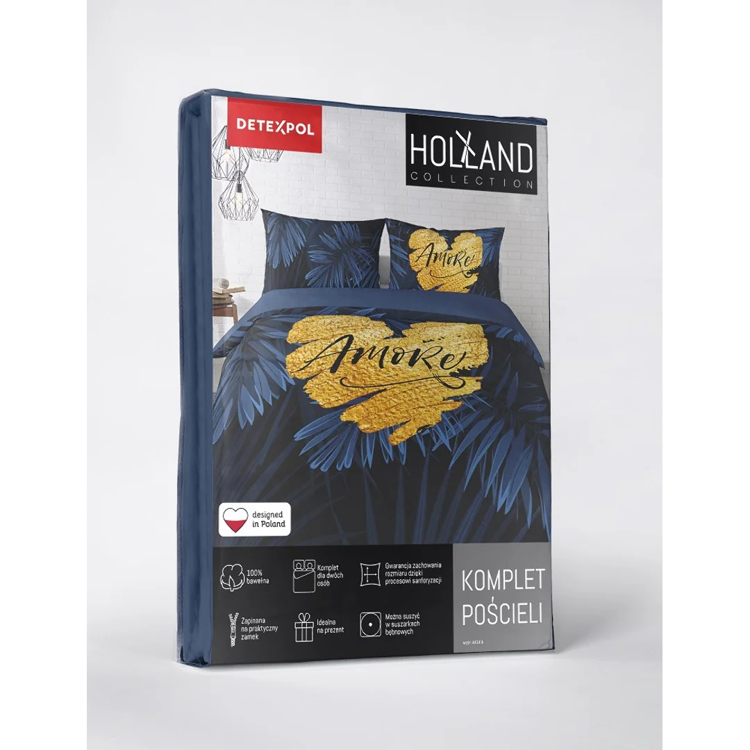 Pościel bawełniana 160x200 granatowa amore w liście 4414 A Holland 35 — zdjęcie 10