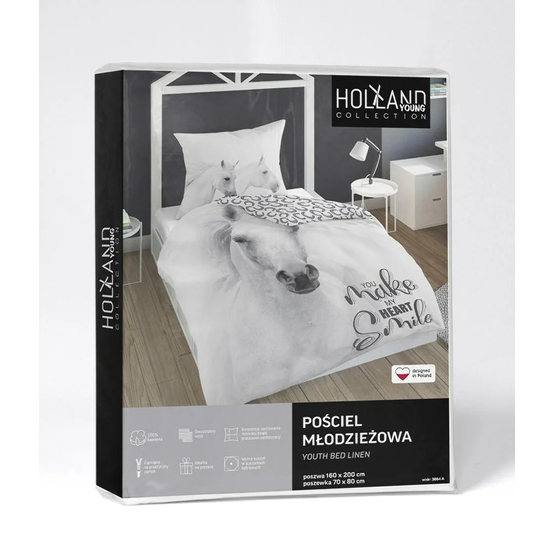 Pościel bawełniana 160x200 koń biały 3864 A poszewka 70x80 panelowa 92 — zdjęcie 4