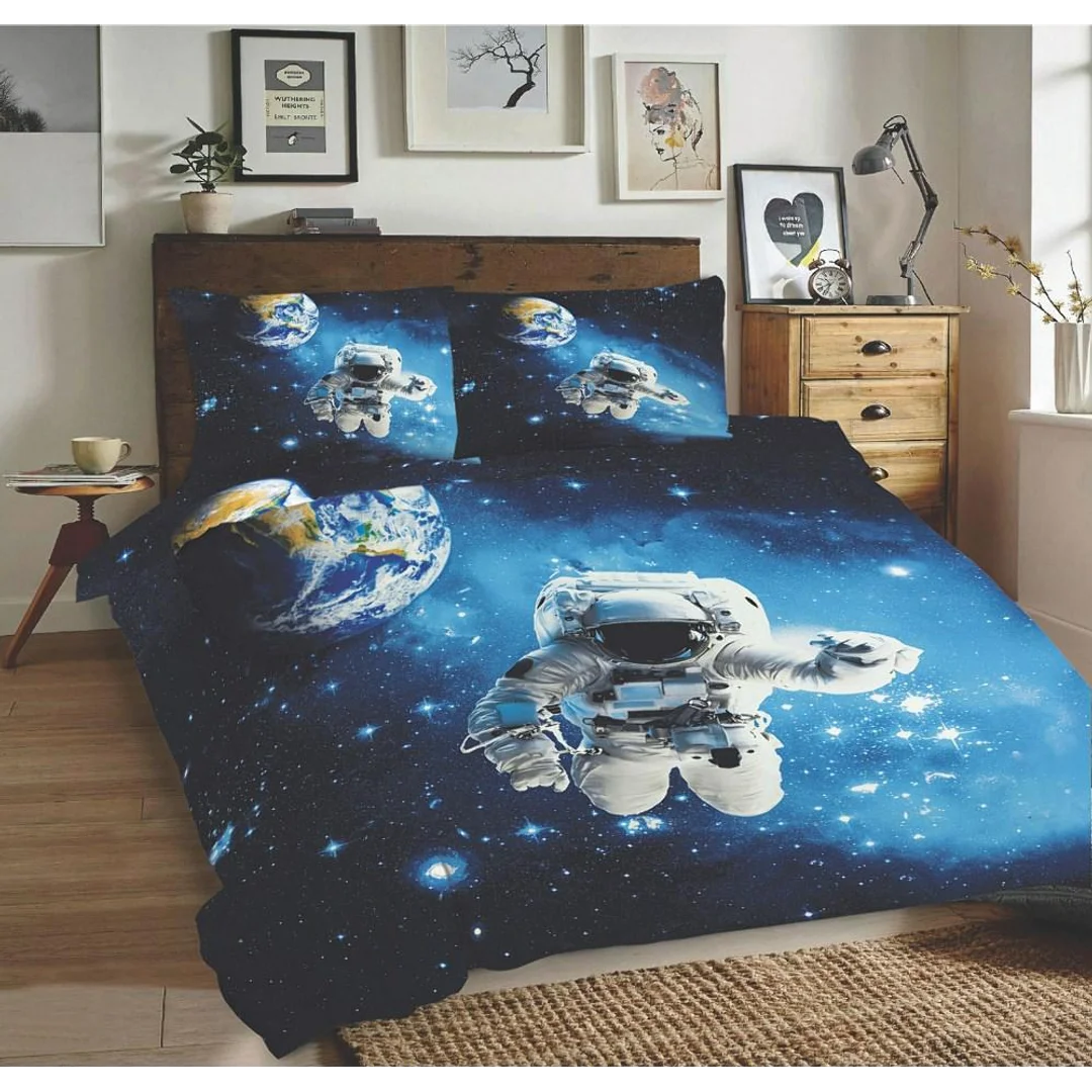 Pościel bawełniana 160x200 Kosmos czarna niebieska Universal Matex — zdjęcie 4