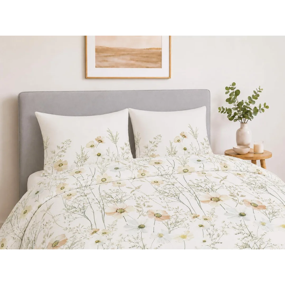 Pościel bawełniana 160x200 kremowa w pastelowe kwiaty polne - 5939 B - Botanic Calm — zdjęcie 2