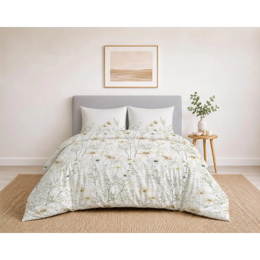 Pościel bawełniana 160x200 kremowa w pastelowe kwiaty polne - 5939 B - Botanic Calm — zdjęcie 3