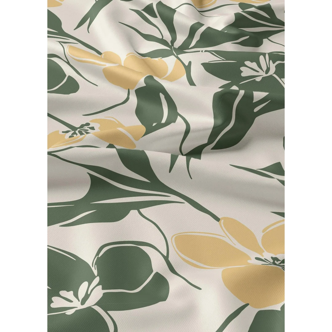 Pościel bawełniana 160x200 kremowa w zielone liście i żółte kwiaty - 5933 A - Botanic Calm — zdjęcie 4