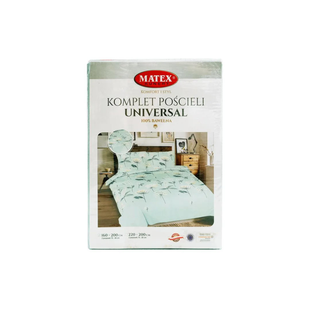 Pościel bawełniana 160x200 Kwiaty miętowa Universal Matex — zdjęcie 2