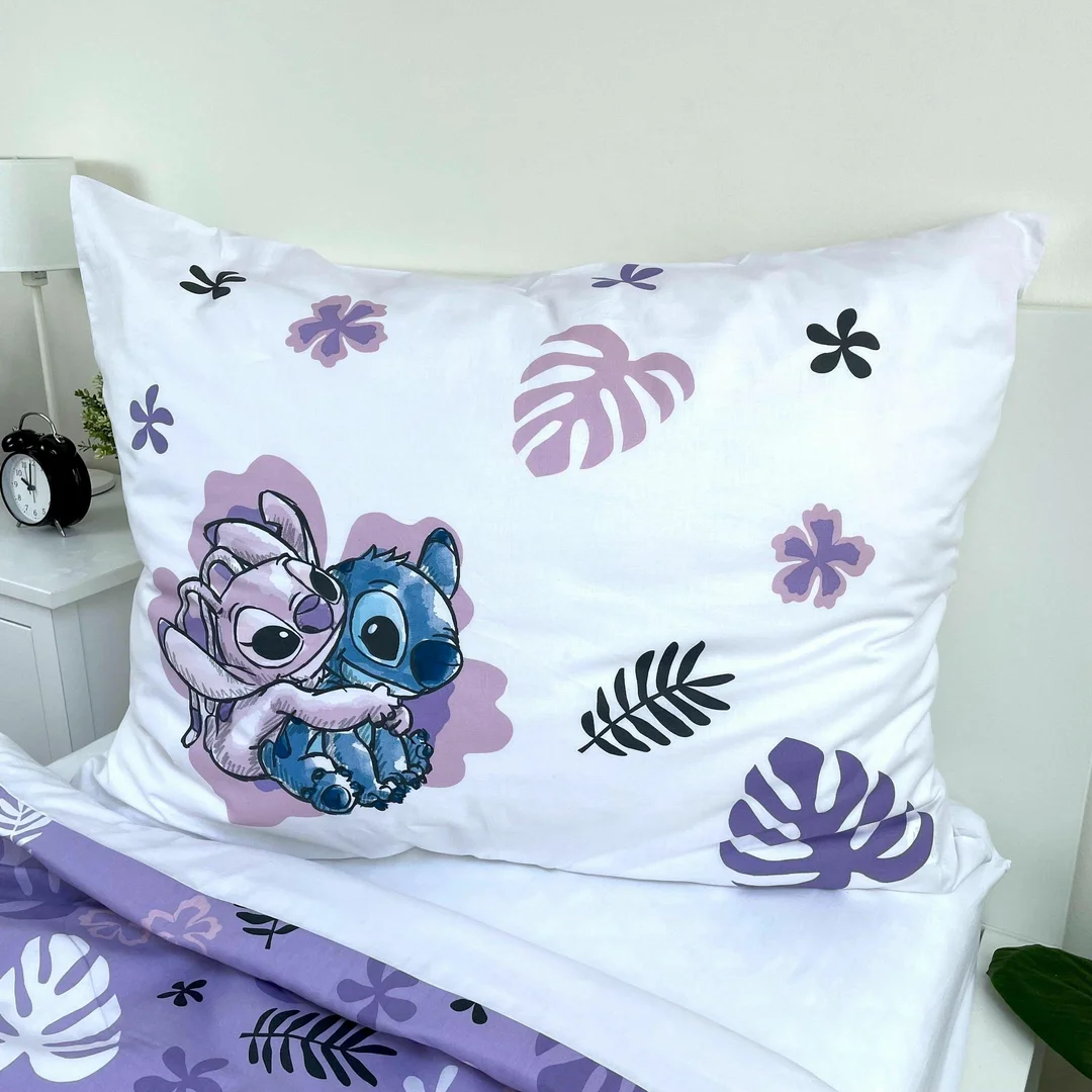 Pościel bawełniana 160x200 Lilo i Stitch biała fioletowa poszewka 70x80 August 23 — zdjęcie 4