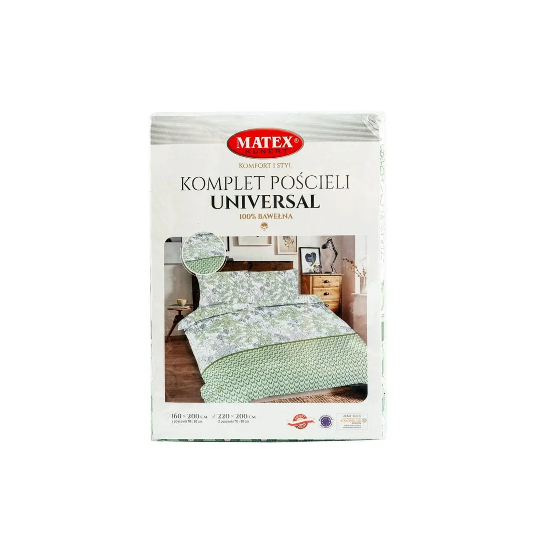 Pościel bawełniana 160x200 Liście geometria biała zielona Universal Matex — zdjęcie 2
