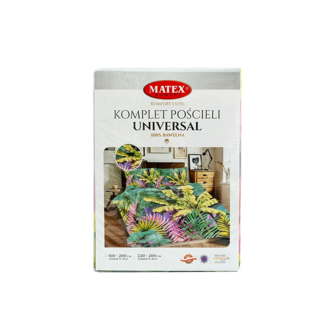 Pościel bawełniana 160x200 Liście zielona kolorowa Universal Matex — zdjęcie 2