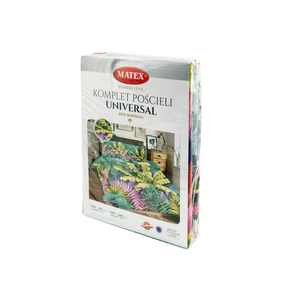 Pościel bawełniana 160x200 Liście zielona kolorowa Universal Matex — zdjęcie 3
