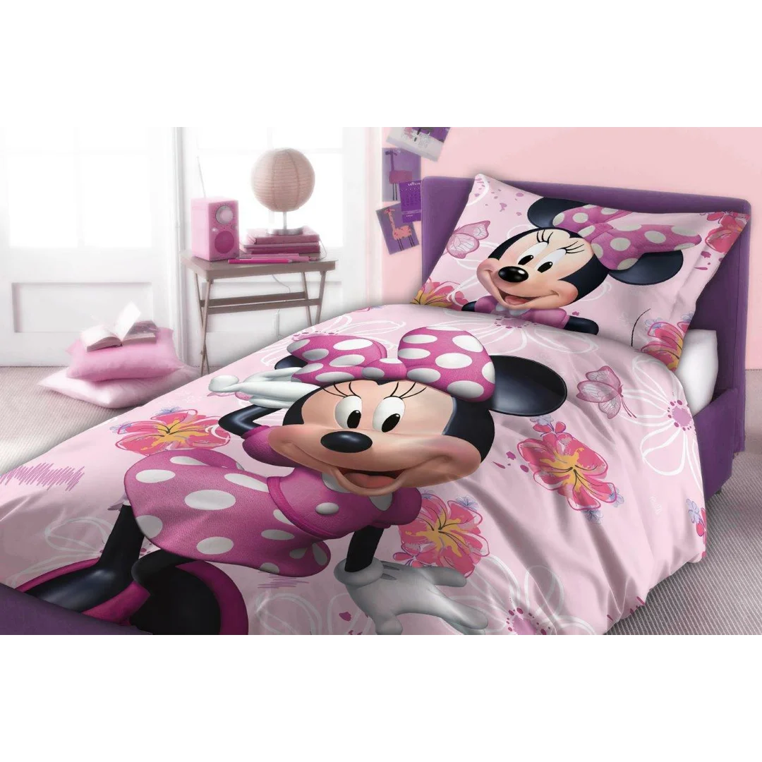 Pościel bawełniana 160x200 Myszka Minnie różowa poszewka 70x80 — zdjęcie 2