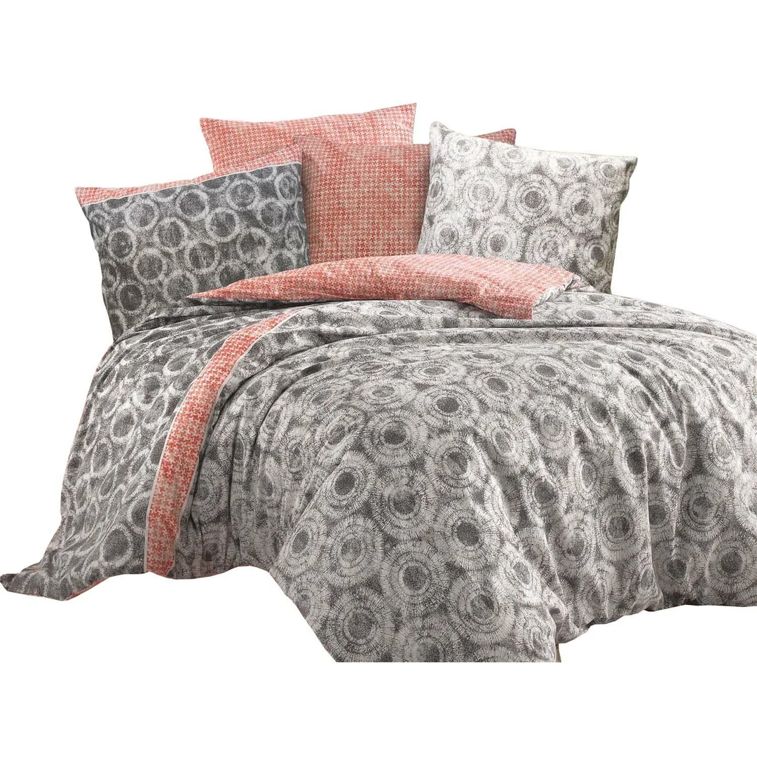 Pościel bawełniana 160x200 Octavia Grey szara czerwona kółka pepitka Cottonlove Exclusive — zdjęcie 2
