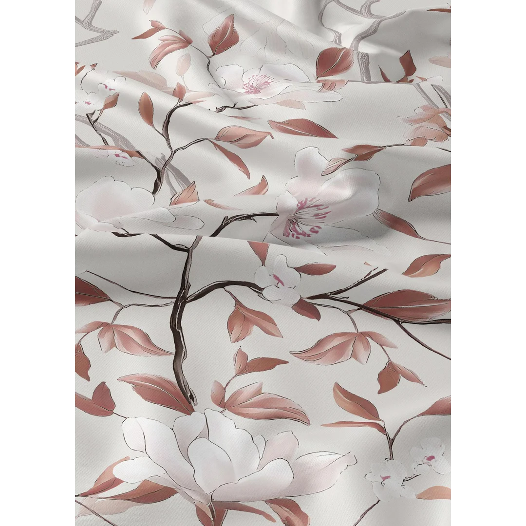 Pościel bawełniana 180x200 beżowa w brązowe liście i różowe kwiaty - 5937 A - Botanic Calm — zdjęcie 4