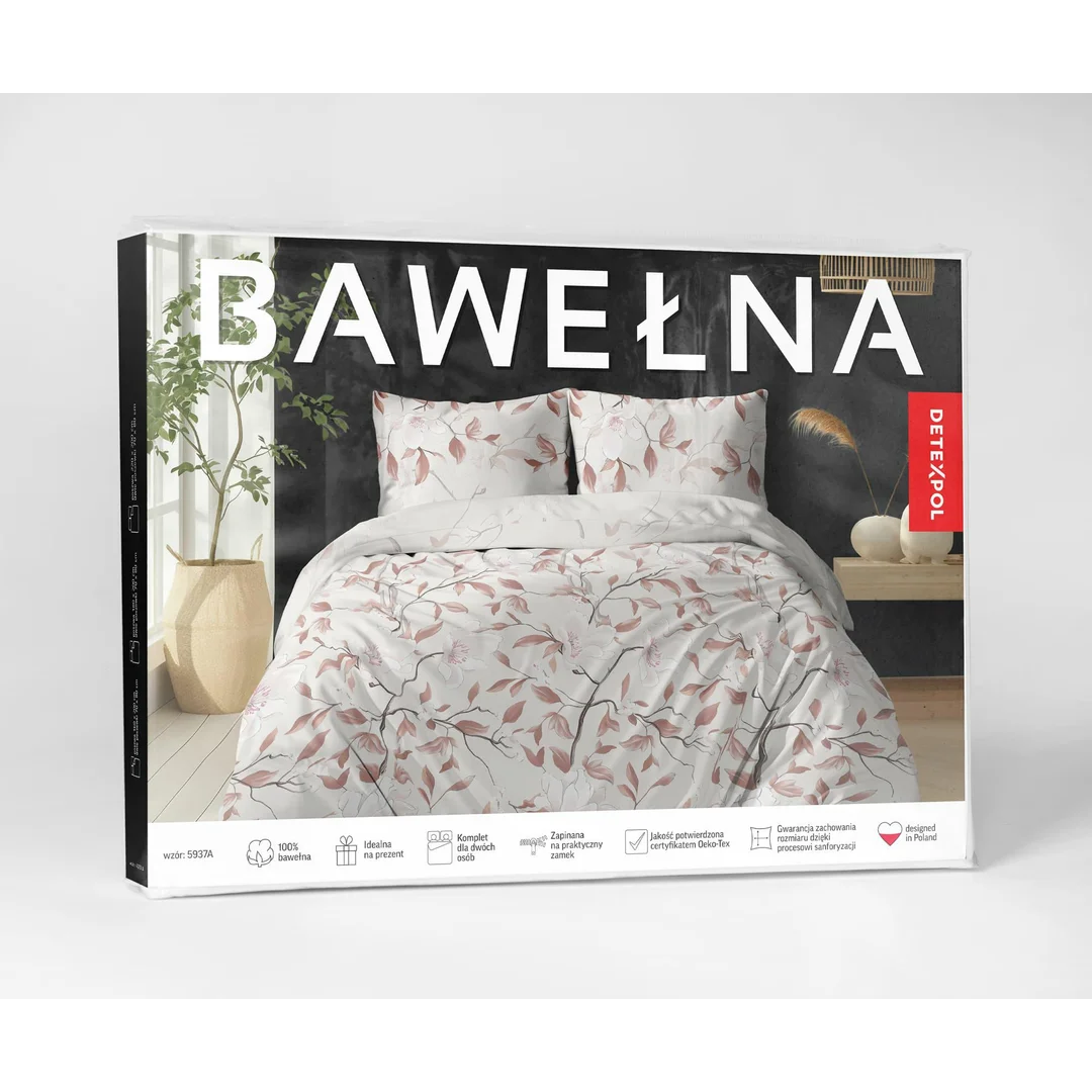 Pościel bawełniana 180x200 beżowa w brązowe liście i różowe kwiaty - 5937 A - Botanic Calm — zdjęcie 5