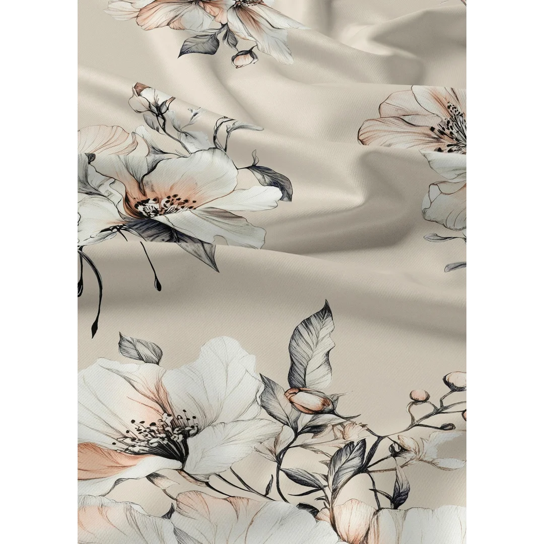 Pościel bawełniana 180x200 beżowa w duże beżowo-białe - 5932 B - Botanic Calm — zdjęcie 4