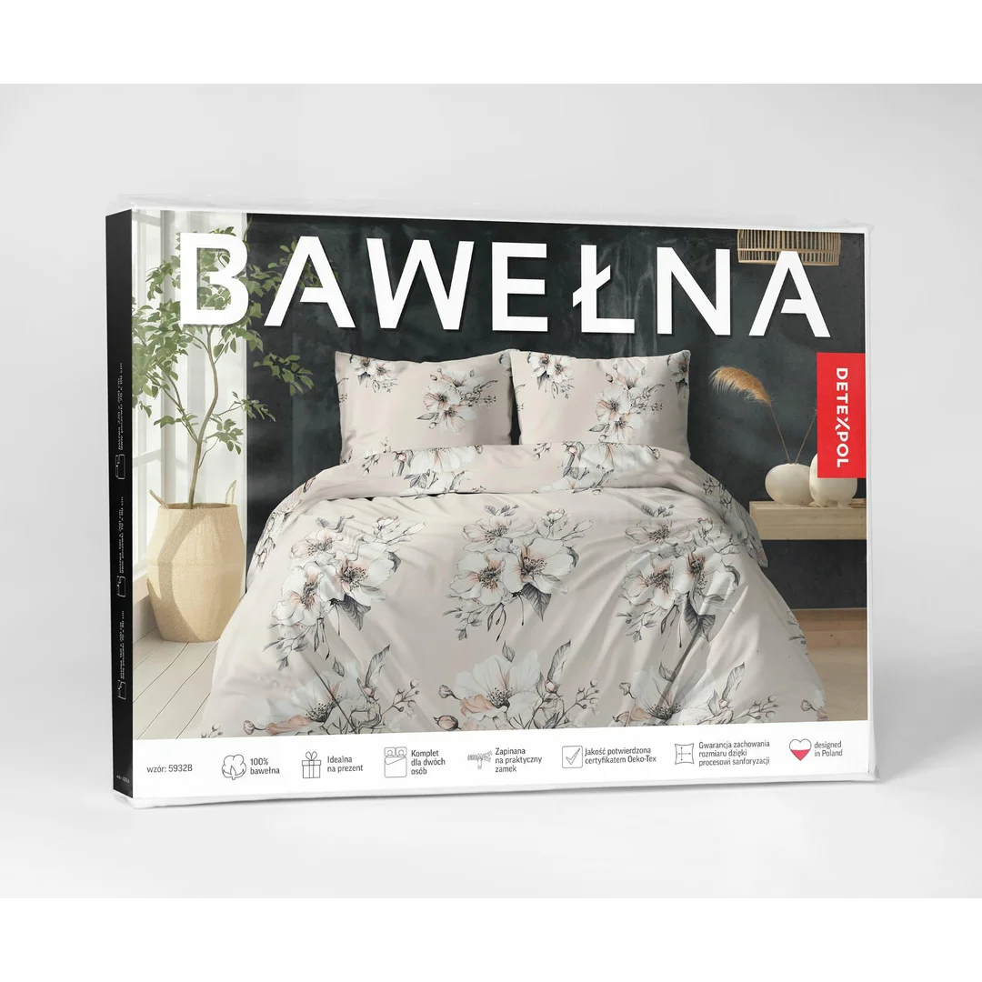 Pościel bawełniana 180x200 beżowa w duże beżowo-białe - 5932 B - Botanic Calm — zdjęcie 5