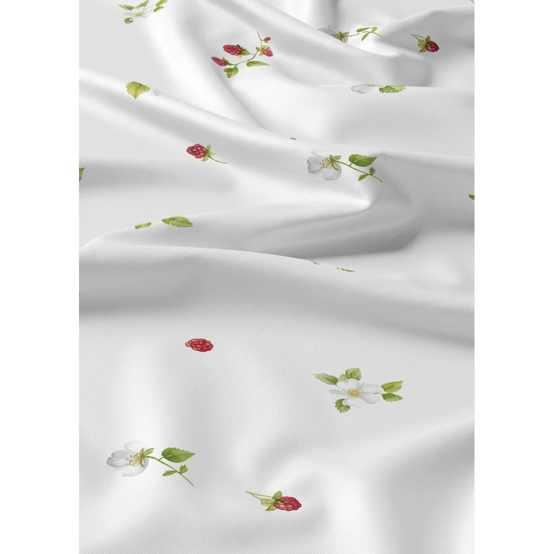 Pościel bawełniana 180x200 biała w drobne białe kwiatki i maliny - 5942 B - Botanic Calm — zdjęcie 4