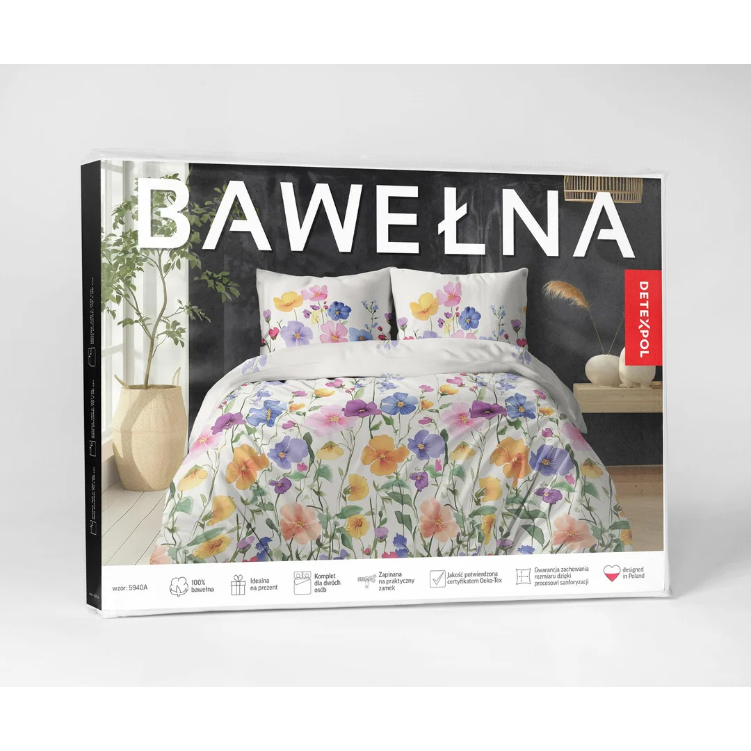 Pościel bawełniana 180x200 biała w duże wielokolorowe kwiaty polne - 5940 A - Botanic Calm — zdjęcie 5