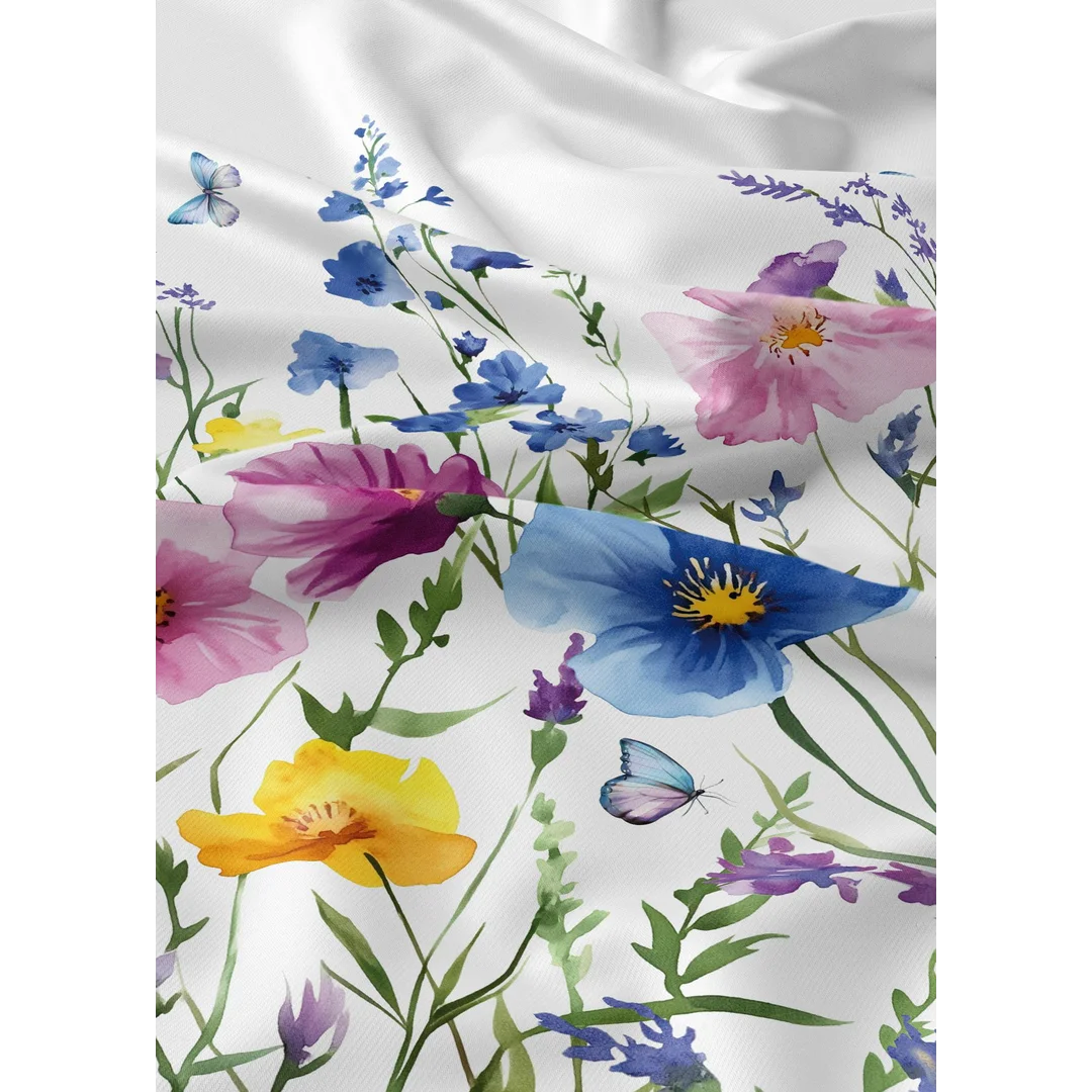Pościel bawełniana 180x200 biała w niebieskie, różowe i żółte kwiaty polne - 5941 A - Botanic Calm — zdjęcie 4