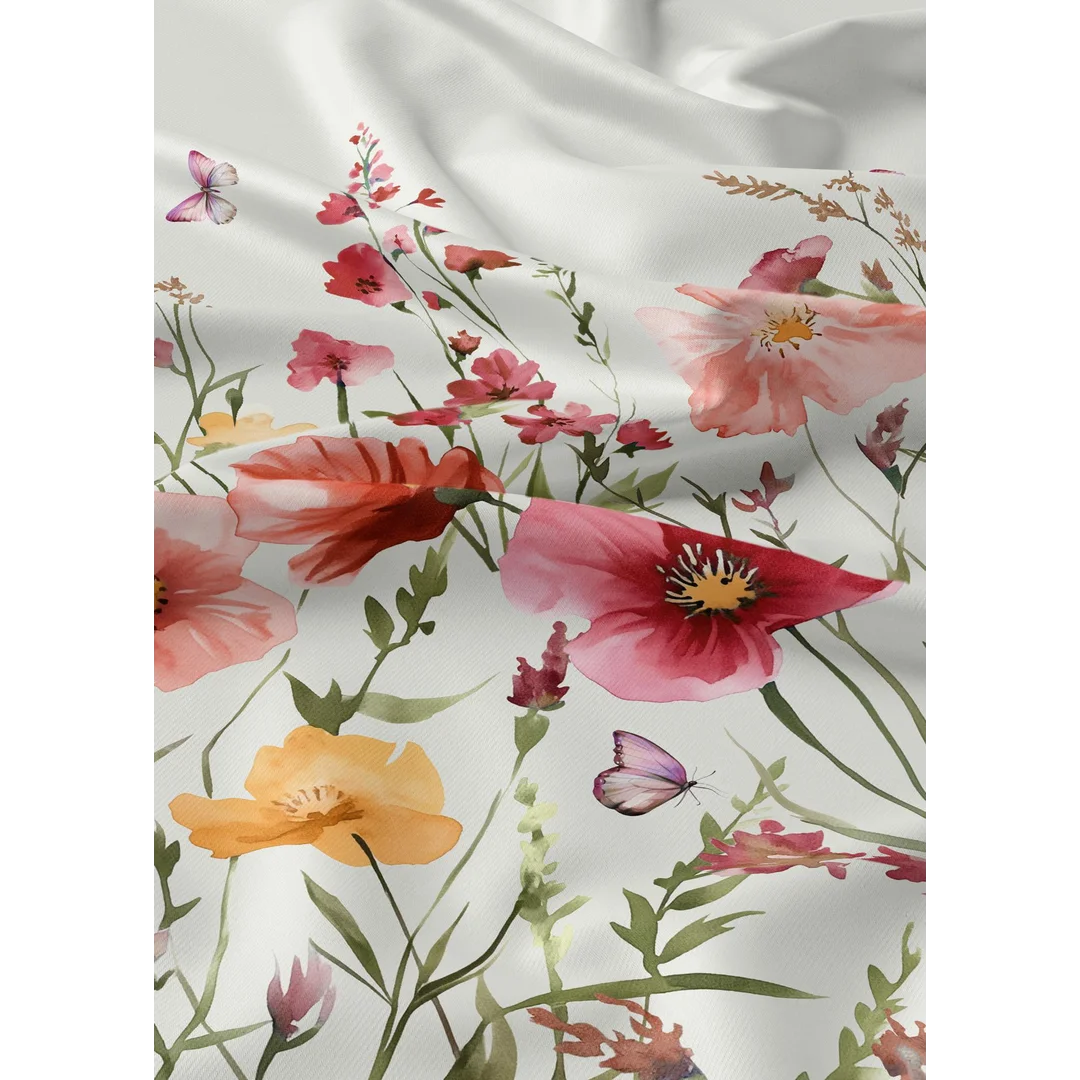Pościel bawełniana 220x200 biała w czerwone, różowe i żółte kwiaty polne - 5941 B - Botanic Calm — zdjęcie 4