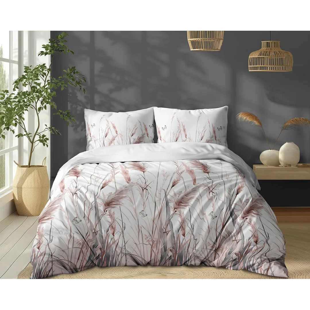Pościel bawełniana 220x200 biała w różowe trawy pampasowe - 5756 B - Floral Harmony — zdjęcie 2