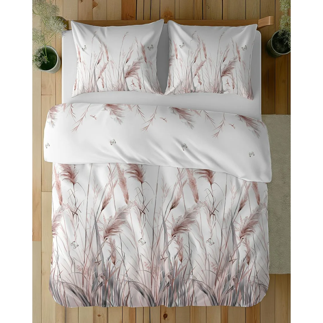 Pościel bawełniana 220x200 biała w różowe trawy pampasowe - 5756 B - Floral Harmony — zdjęcie 3
