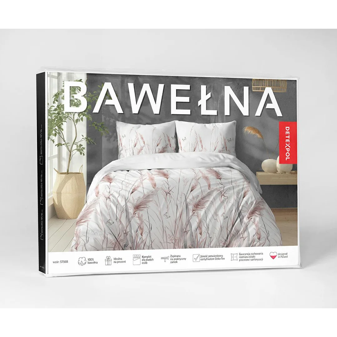 Pościel bawełniana 220x200 biała w różowe trawy pampasowe - 5756 B - Floral Harmony — zdjęcie 4