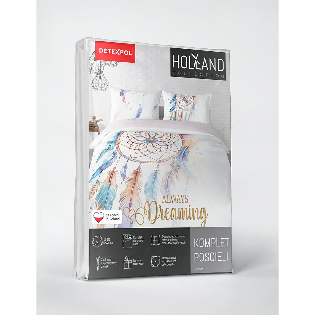 Pościel bawełniana 220x200 biała w stylu boho z łapaczem snów i piórami Always Dreaming – 5834 A – komplet pościeli całorocznej Floral Elegance — zdjęcie 5