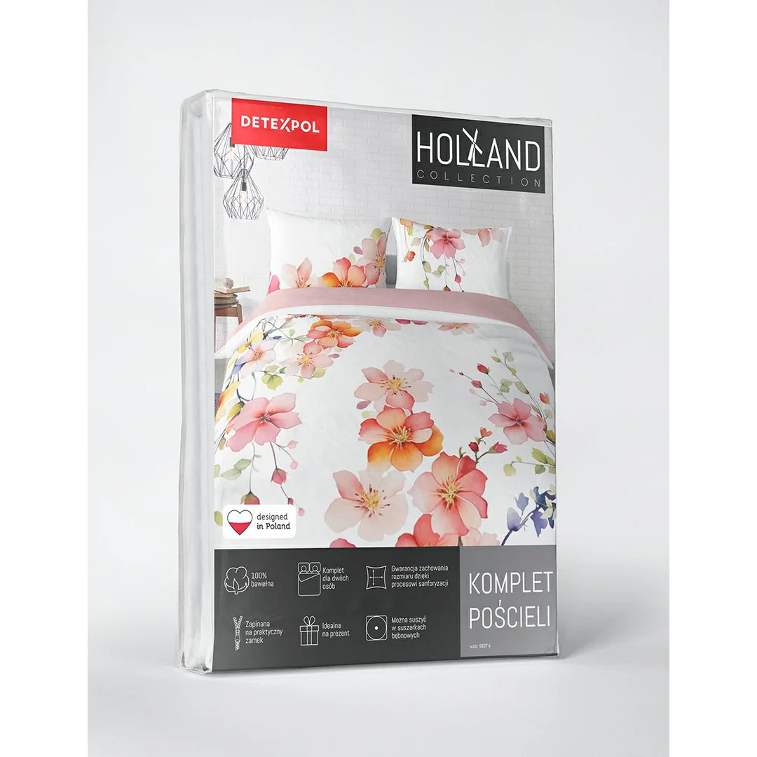 Pościel bawełniana 220x200 biało-różowa dwustronna w pastelowe kwiaty – 5837 A – komplet pościeli całorocznej Floral Elegance — zdjęcie 5