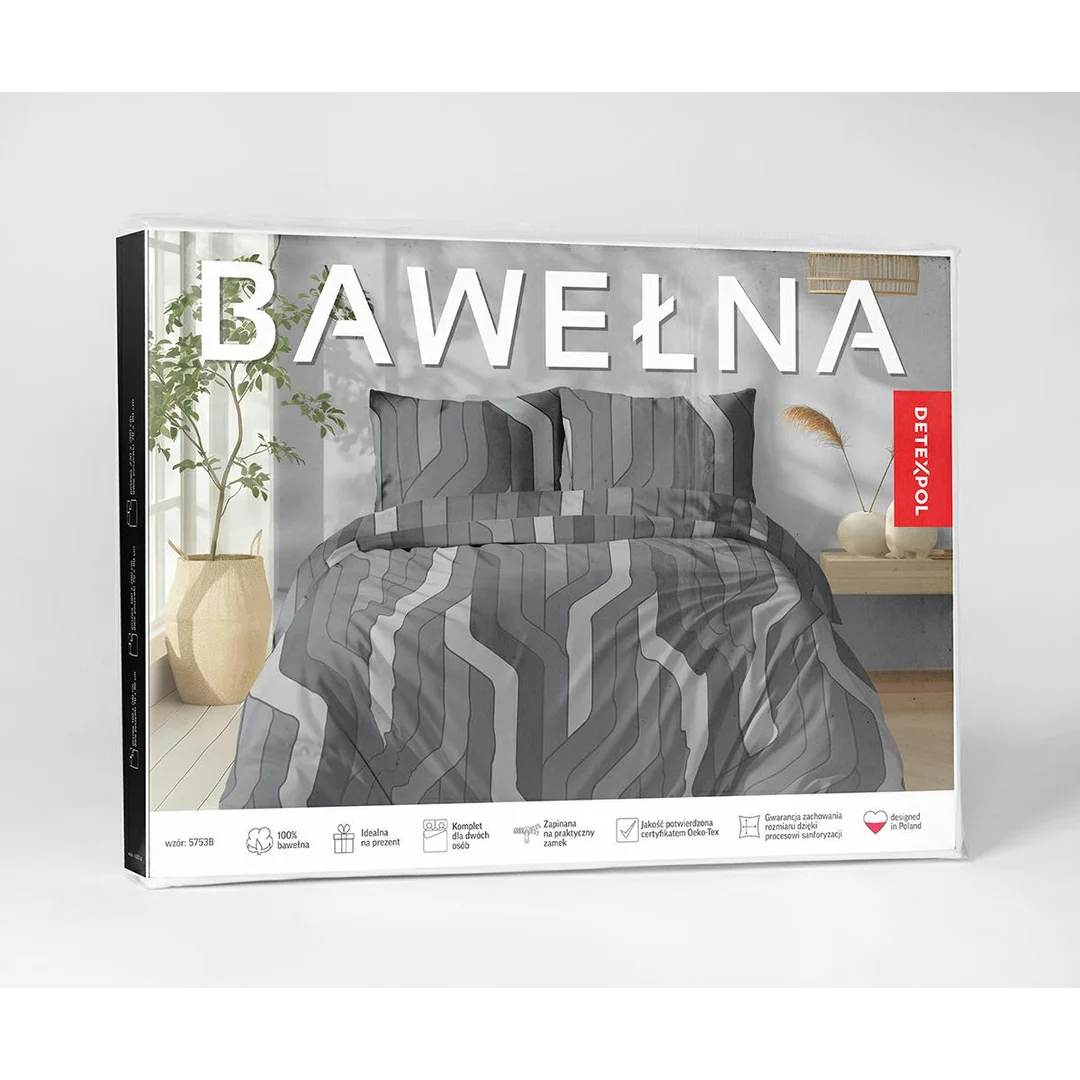 Pościel bawełniana 220x200 grafitowa w geometryczny wzór w linie - 5753 B - Floral Harmony — zdjęcie 4