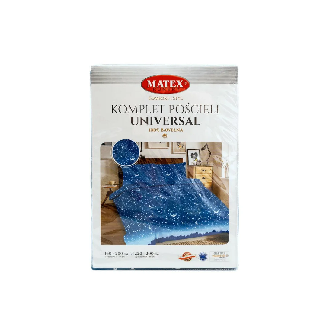 Pościel bawełniana 220x200 Gwiazdy księżyce niebieska Universal Matex — zdjęcie 2