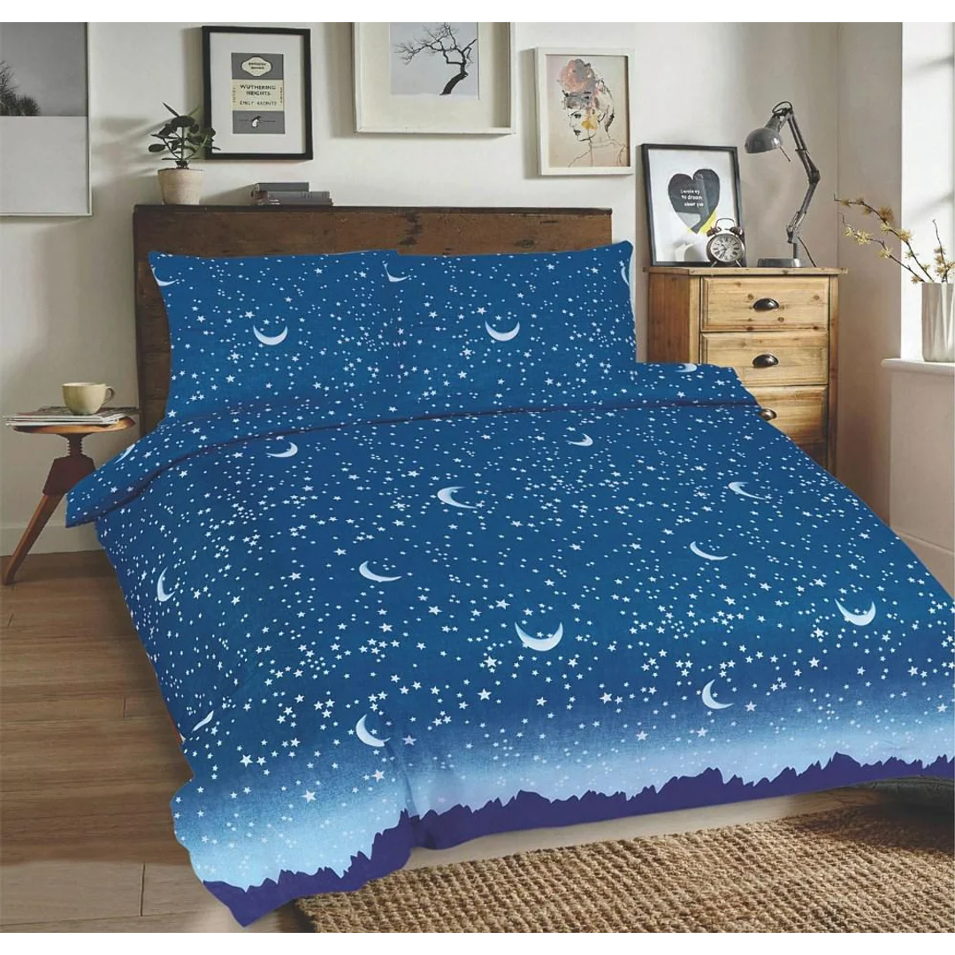 Pościel bawełniana 220x200 Gwiazdy księżyce niebieska Universal Matex — zdjęcie 4