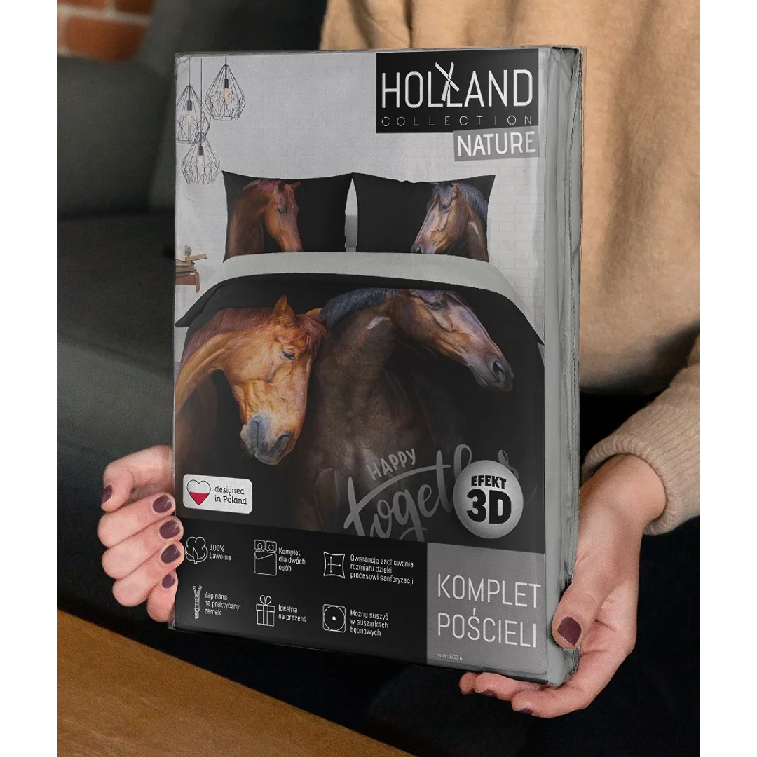 Pościel bawełniana 220x200 konie 3735 A 2 poszewki 70x80 Holland Natura 69 — zdjęcie 6