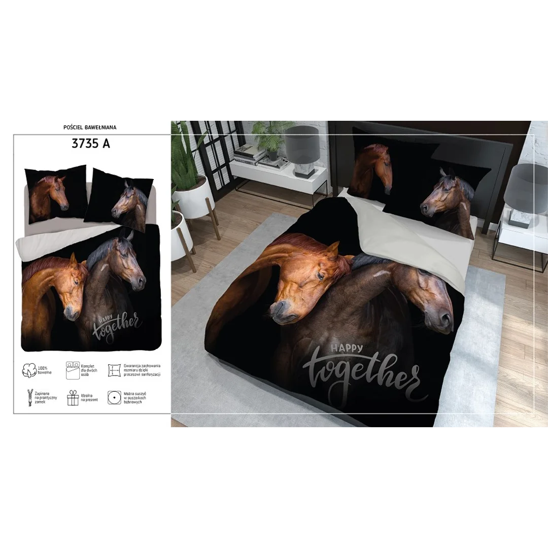 Pościel bawełniana 220x200 konie 3735 A 2 poszewki 70x80 Holland Natura 69 — zdjęcie 9