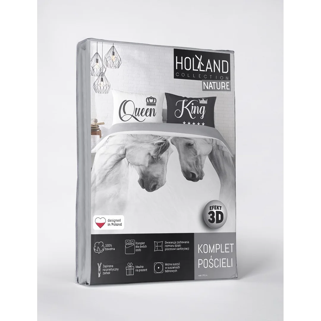 Pościel bawełniana 220x200 konie białe 3731 A 2 poszewki 70x80 Holland Natura 69 — zdjęcie 5