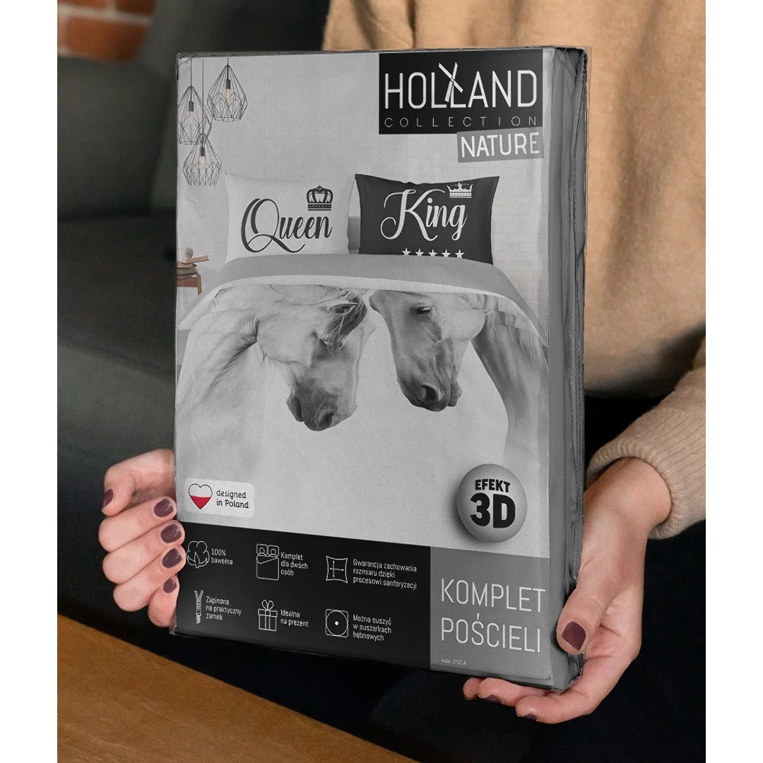 Pościel bawełniana 220x200 konie białe 3731 A 2 poszewki 70x80 Holland Natura 69 — zdjęcie 6