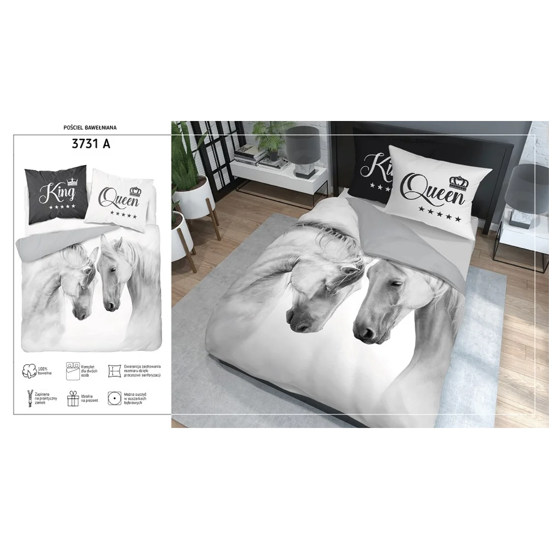 Pościel bawełniana 220x200 konie białe 3731 A 2 poszewki 70x80 Holland Natura 69 — zdjęcie 9