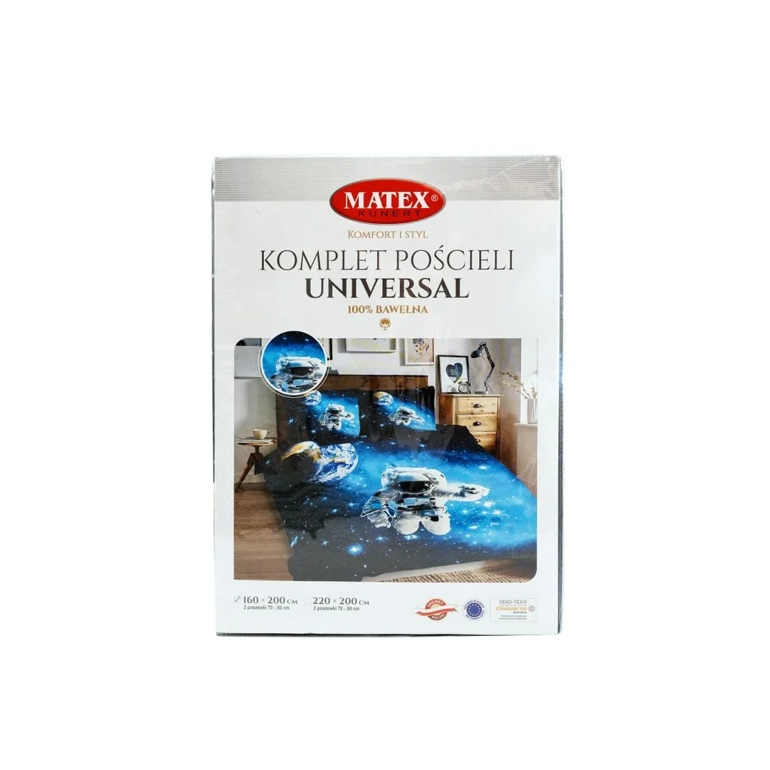 Pościel bawełniana 220x200 Kosmos czarna niebieska Universal Matex — zdjęcie 2