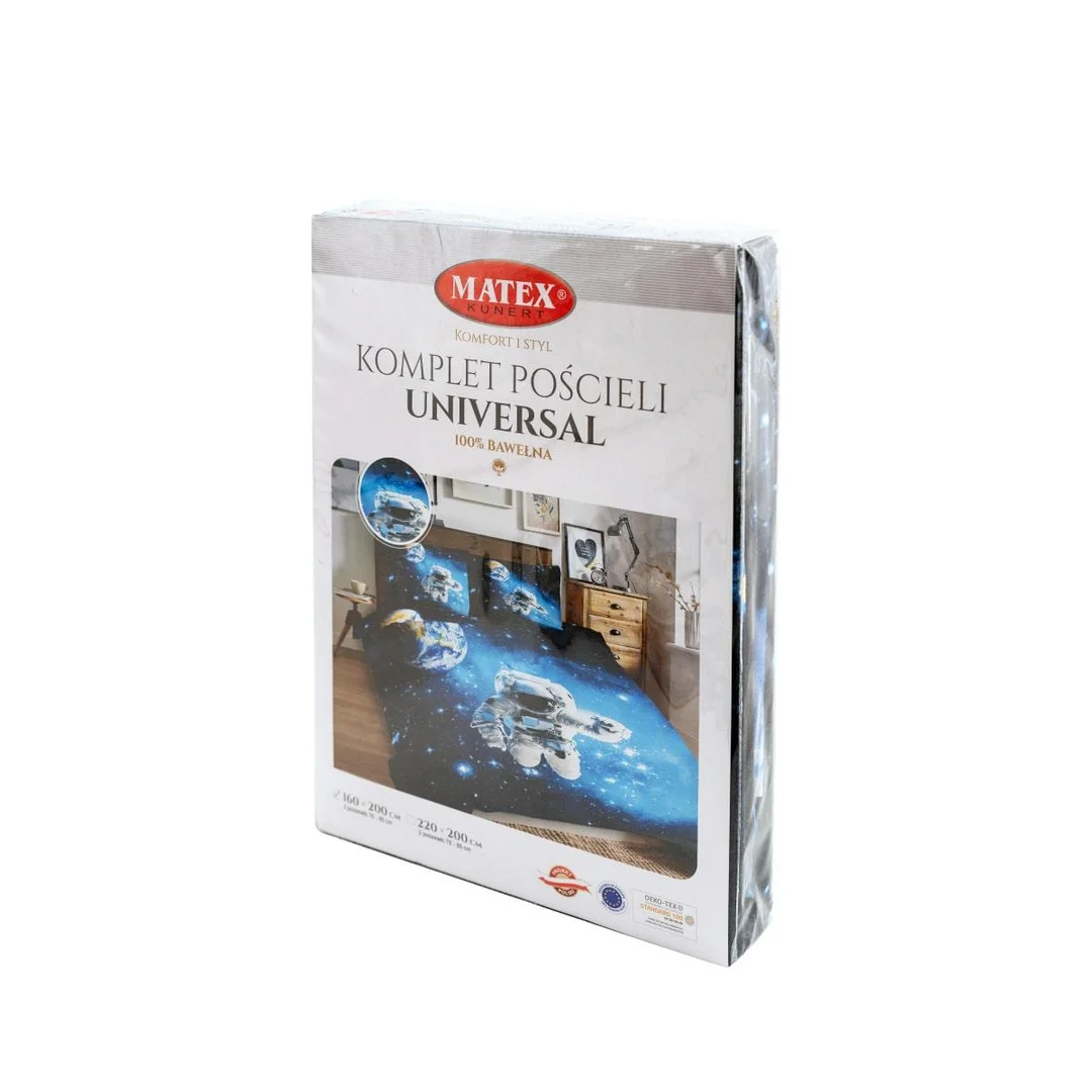 Pościel bawełniana 220x200 Kosmos czarna niebieska Universal Matex — zdjęcie 3
