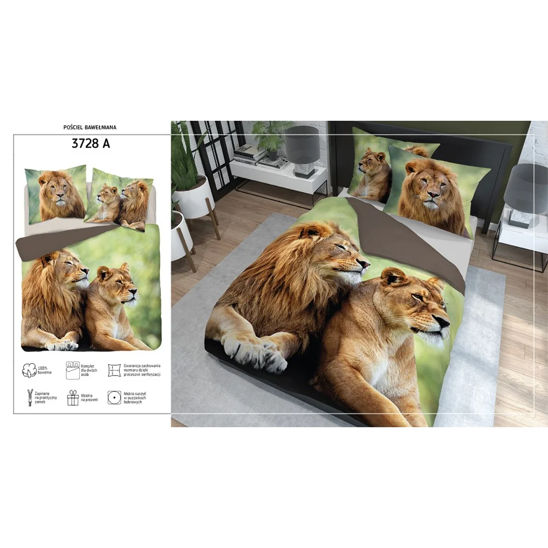 Pościel bawełniana 220x200 lew 3728 A 2 poszewki 70x80 Holland Natura 69 — zdjęcie 9