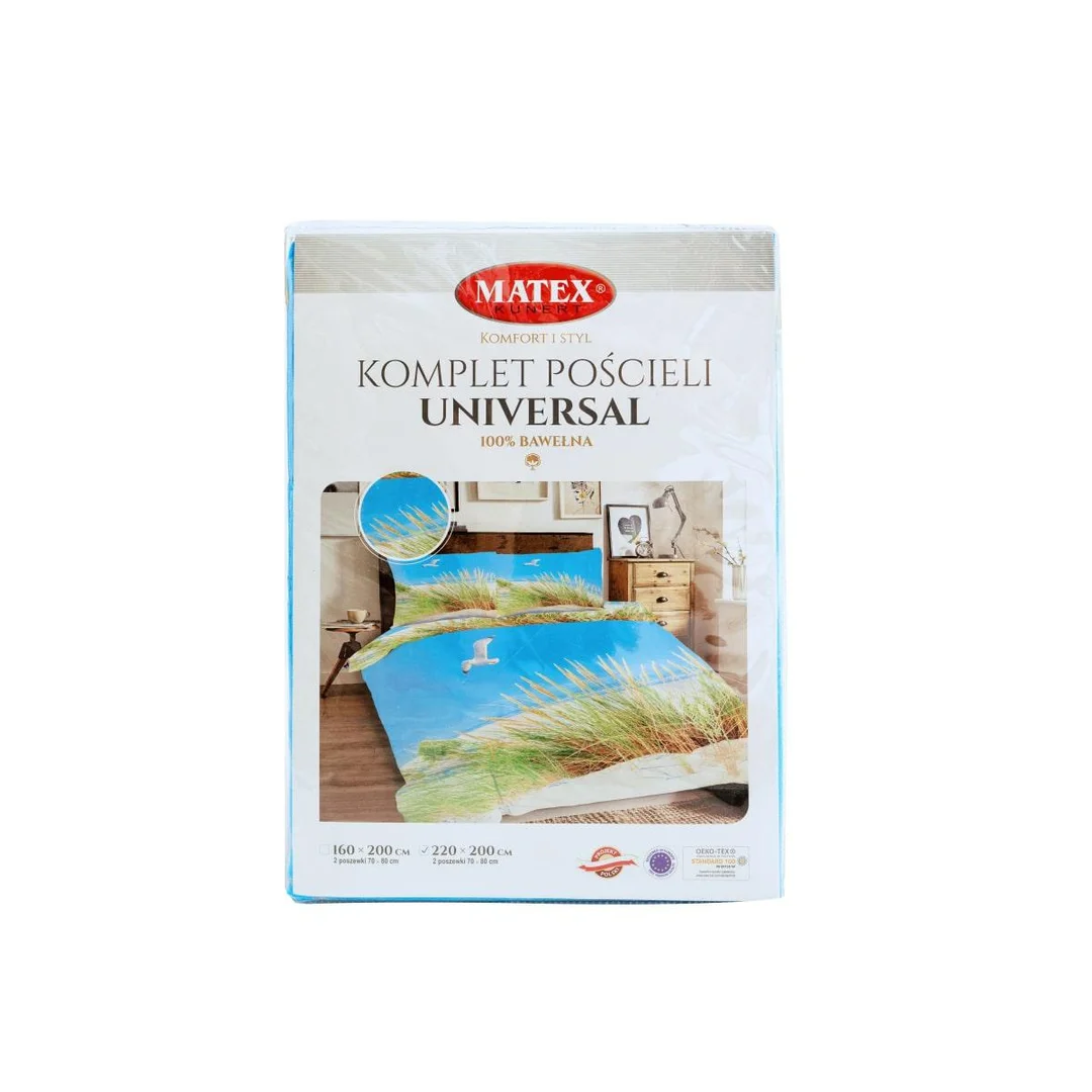 Pościel bawełniana 220x200 Plaża mewy trawa niebieska zielona Universal Matex — zdjęcie 2