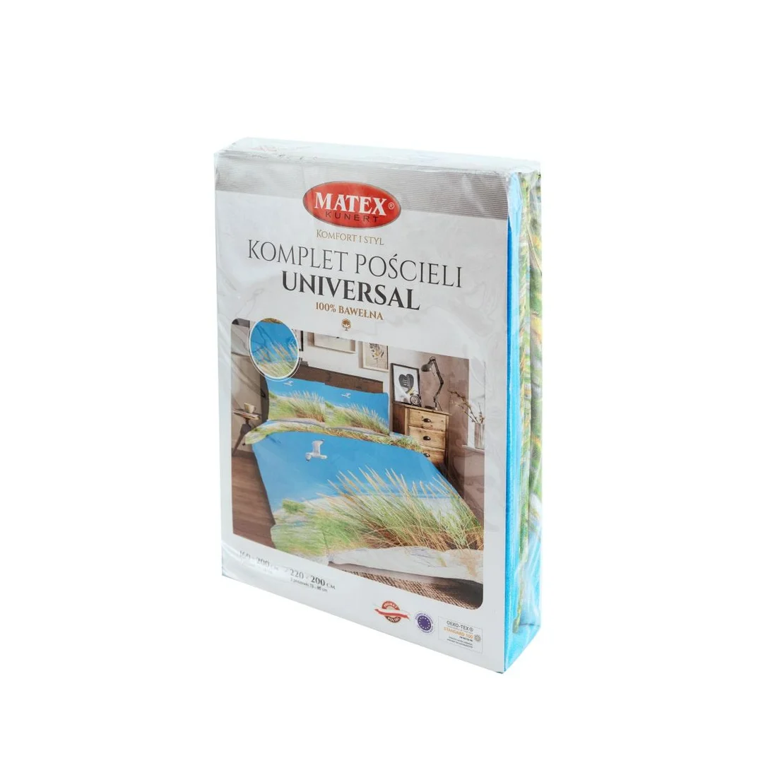 Pościel bawełniana 220x200 Plaża mewy trawa niebieska zielona Universal Matex — zdjęcie 3