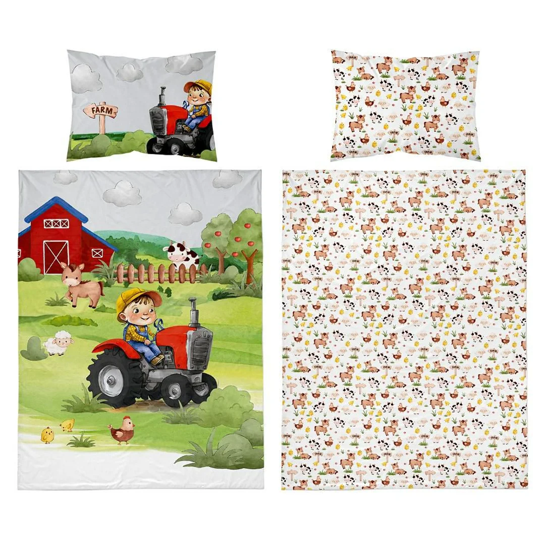 Pościel bawełniana 90x120 4781 B Farma zielona traktor czerwony Mayamoo 70 — zdjęcie 3
