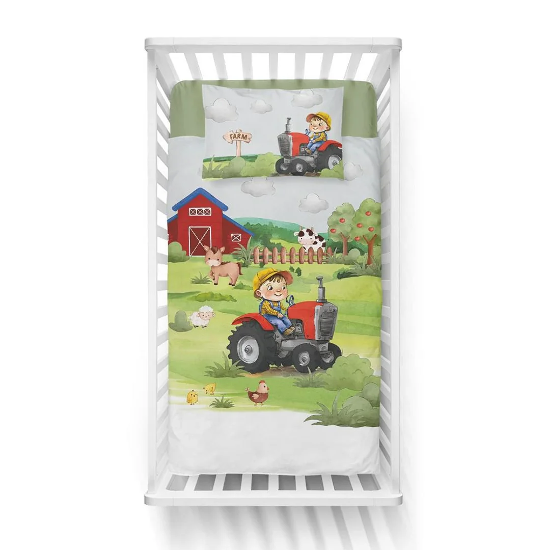 Pościel bawełniana 90x120 4781 B Farma zielona traktor czerwony Mayamoo 70 — zdjęcie 4