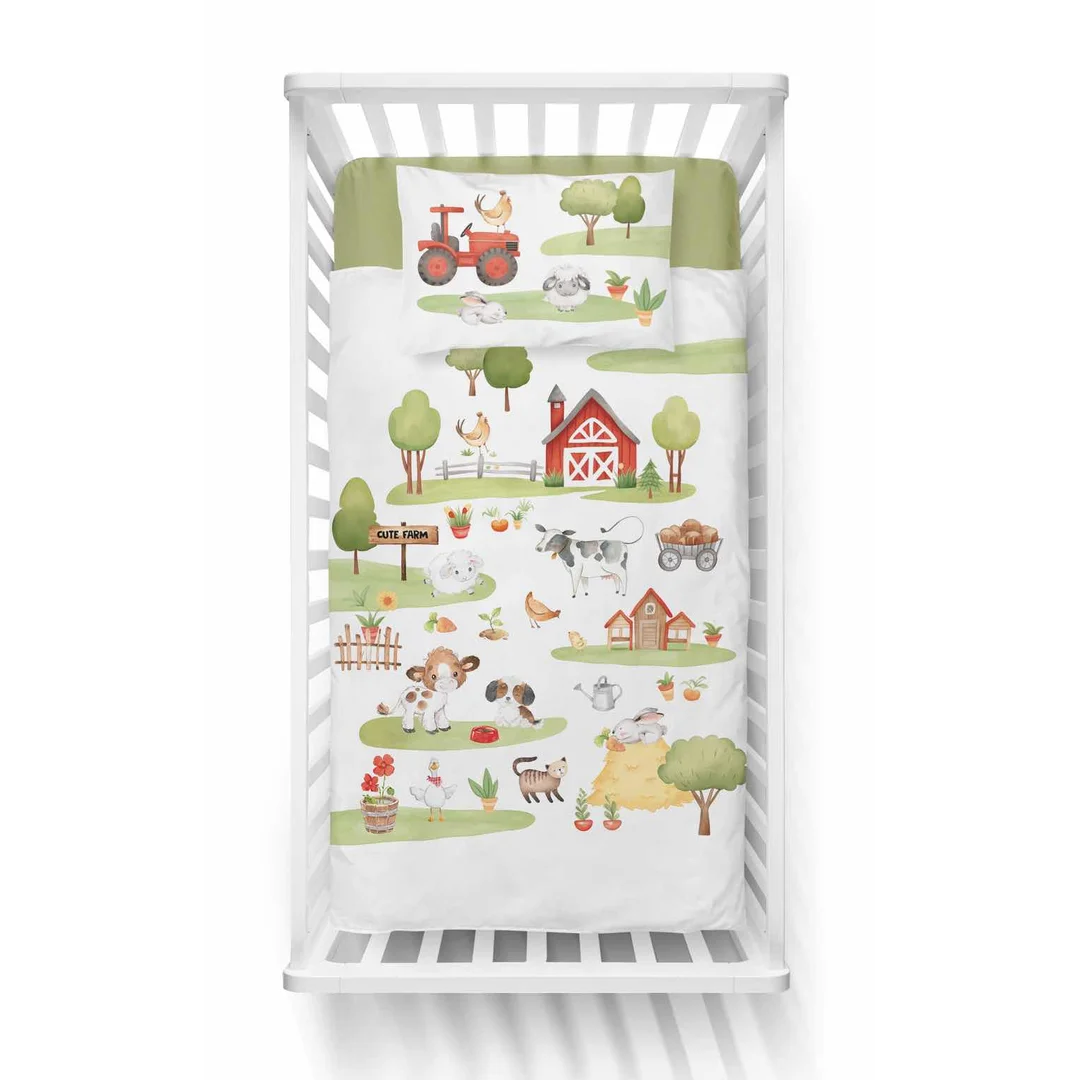 Pościel bawełniana 90x120 4999 A Farma biała zielona poszewka 40x60 Mayamoo 22 — zdjęcie 2