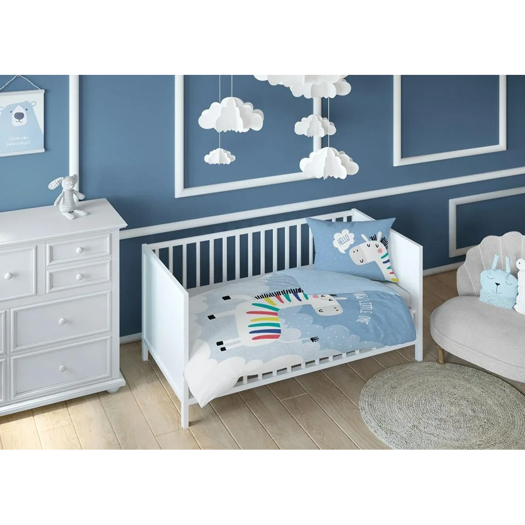 Pościel bawełniana 90x120 Jednorożec 3614 A niebieska biała chmury tęcza dziecięca Kids 1 — zdjęcie 3