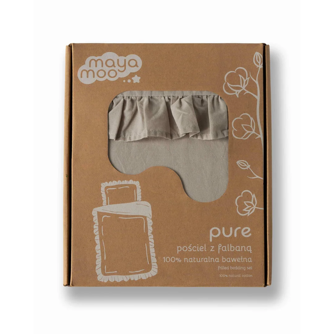 Pościel bawełniana 90x120 taupe dziecięca jednobarwna z falbanką - Pure Kids — zdjęcie 4