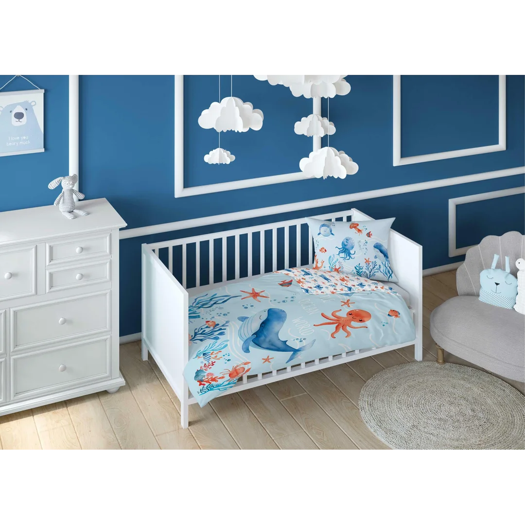 Pościel bawełniana dziecięca 100x135 do łóżeczka - 5508 A - z motywem oceanu błękitna - Sweet Dreams — zdjęcie 3