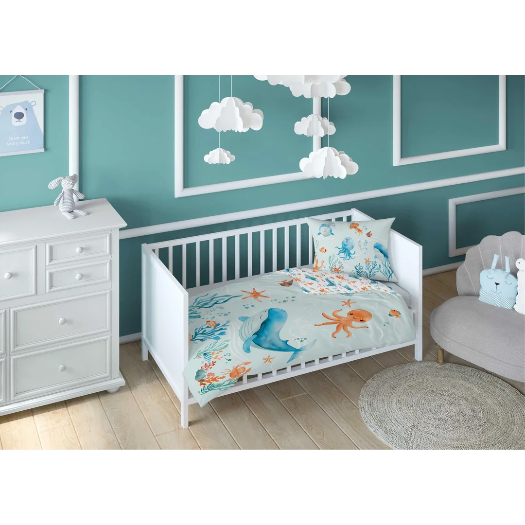 Pościel bawełniana dziecięca 100x135 do łóżeczka - 5508 B - z motywem oceanu jasny błękit - Sweet Dreams — zdjęcie 3