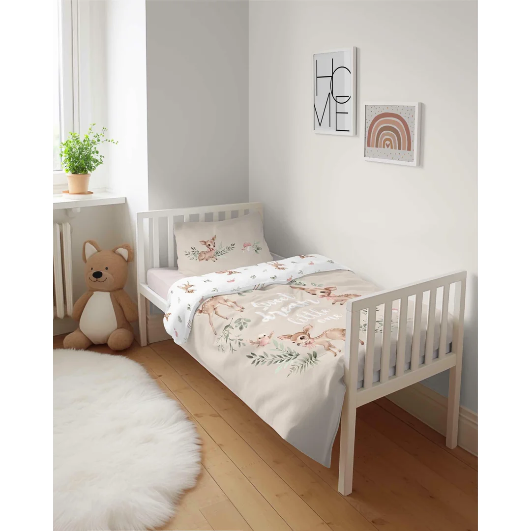 Pościel bawełniana dziecięca 100x135 sarenki beżowe Sweet Dream – 5511 A - Mayamoo — zdjęcie 4