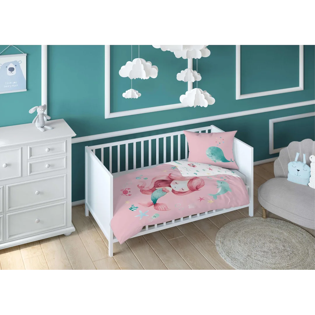 Pościel bawełniana dziecięca 100x135 syrenka pudrowy róż – 5512 B - Mayamoo — zdjęcie 3